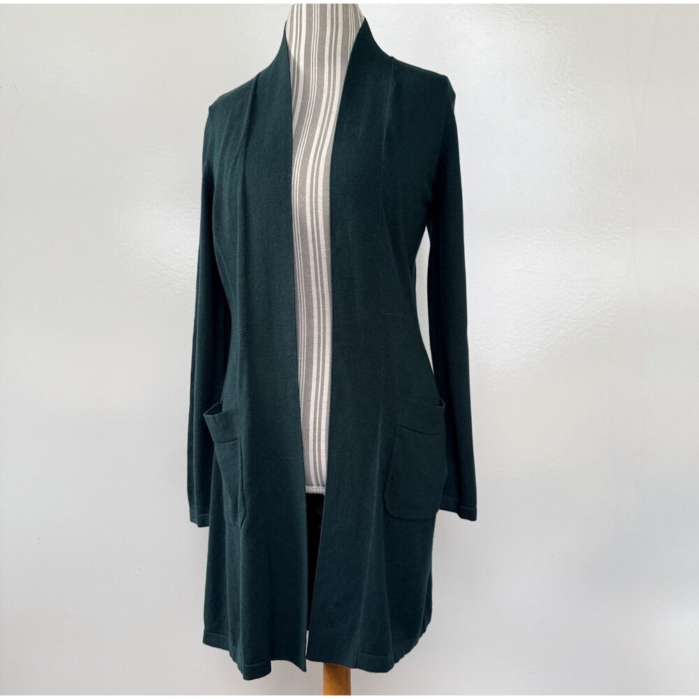 Isaac Mizrahi Live Open Front Cardigan Pockets S Green Long Sleeve Layering Fall